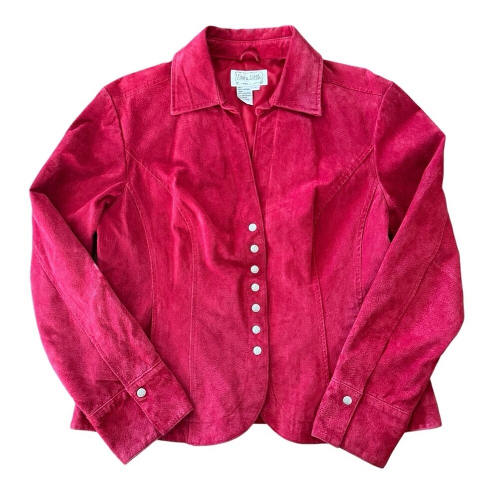 Vintage Live A Little 100% Red Suede Leather Button-Up Jacket Size L